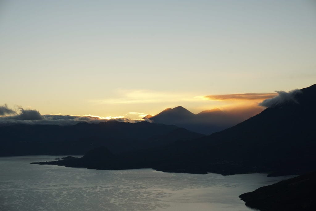 Lake Atitlan mountain view just before sunrise