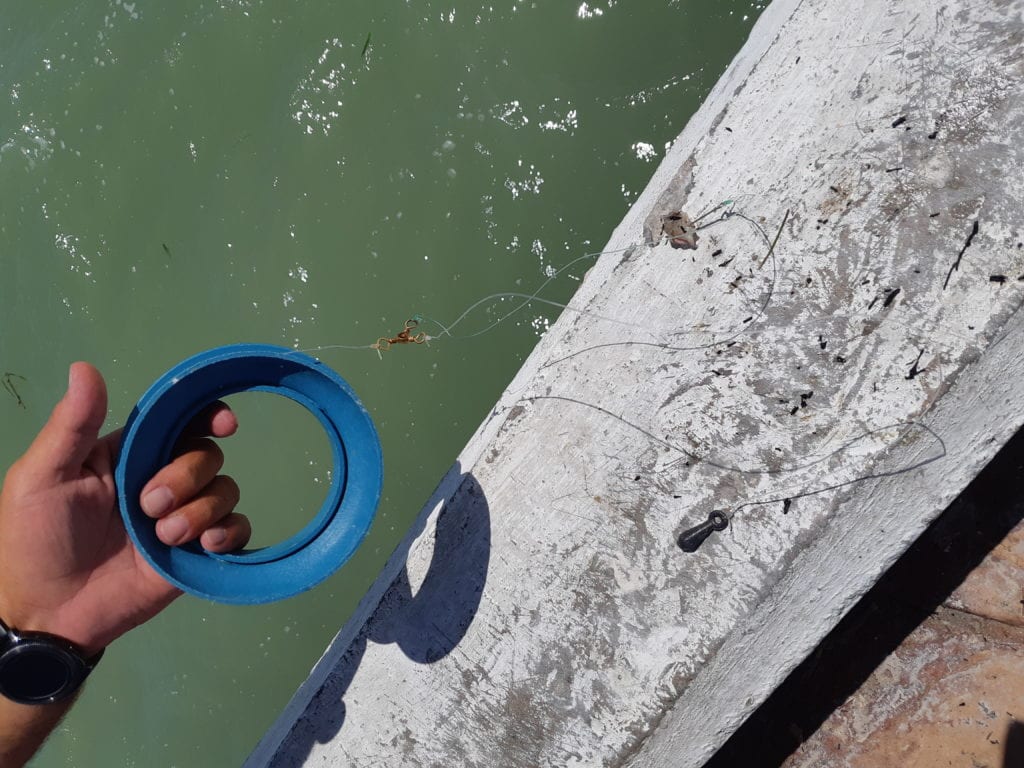 Hand reel fishing of of pier