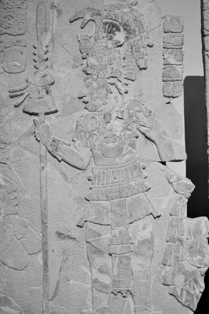 Mayan stelae chief with headdress