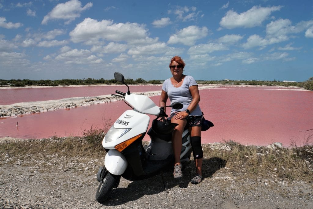 Cindy and motobike in front Laguna Rosada,