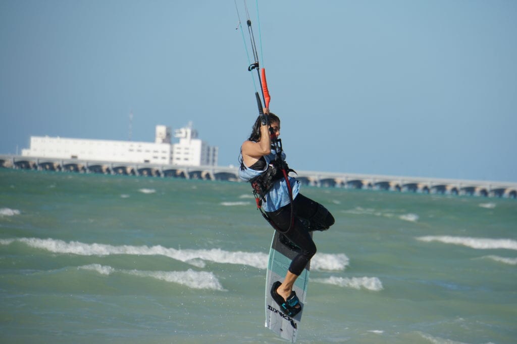 Girl kite surfing in air 360