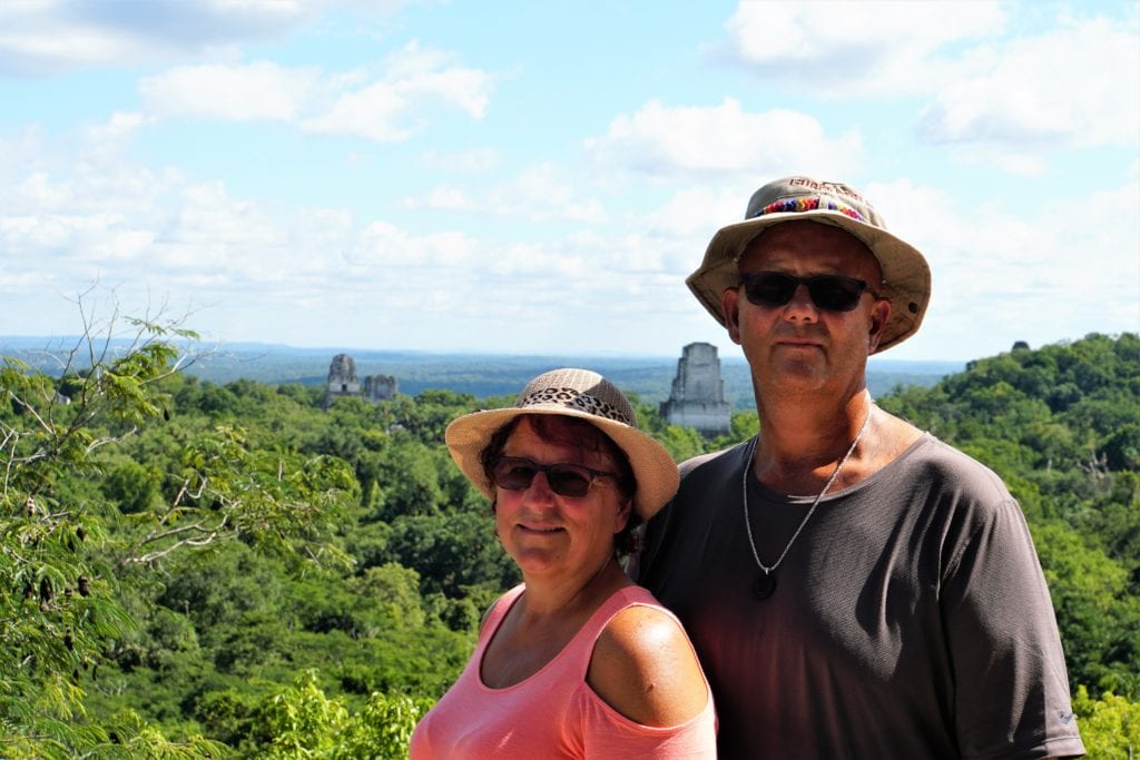 Us in foreground a top of Temple IV with Temple III, II and I in background