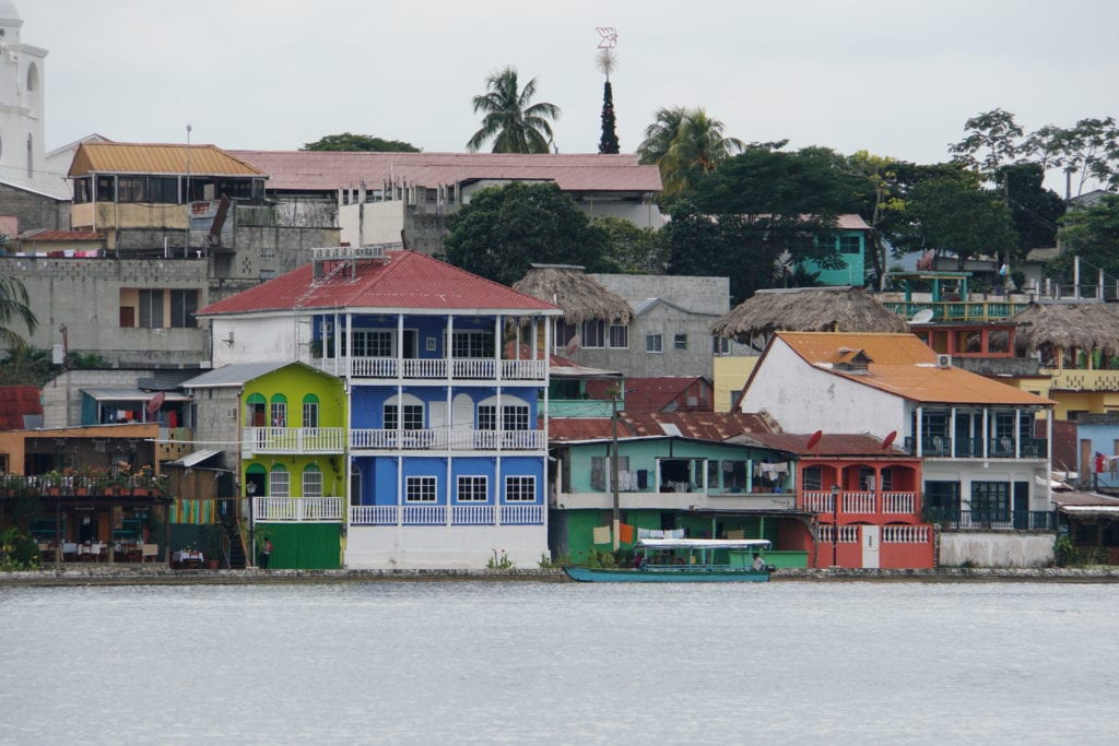 Colorful houses on lake shore Flores