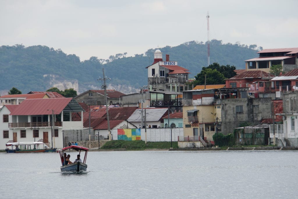 Houses on lake shore Flores