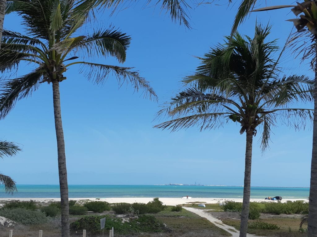 View of beach & port from deck