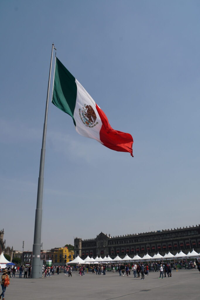 Zocalo, square Mexican flag