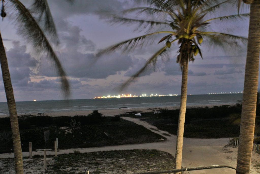 Night picture viewing lite up port at Progreso