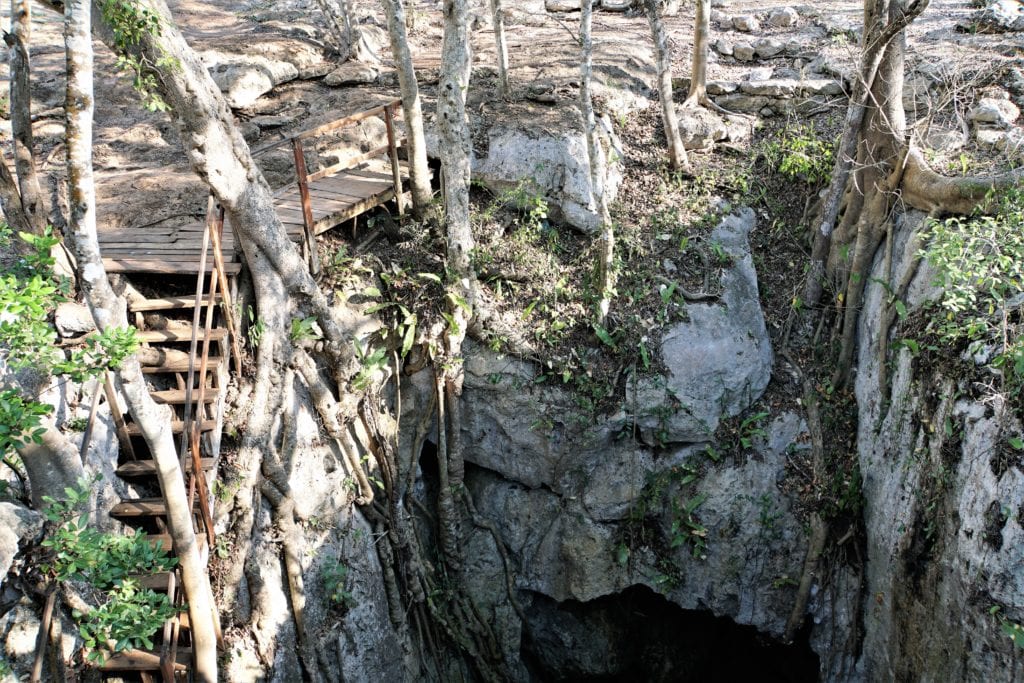 Looking at staircase cenote Yah Nah