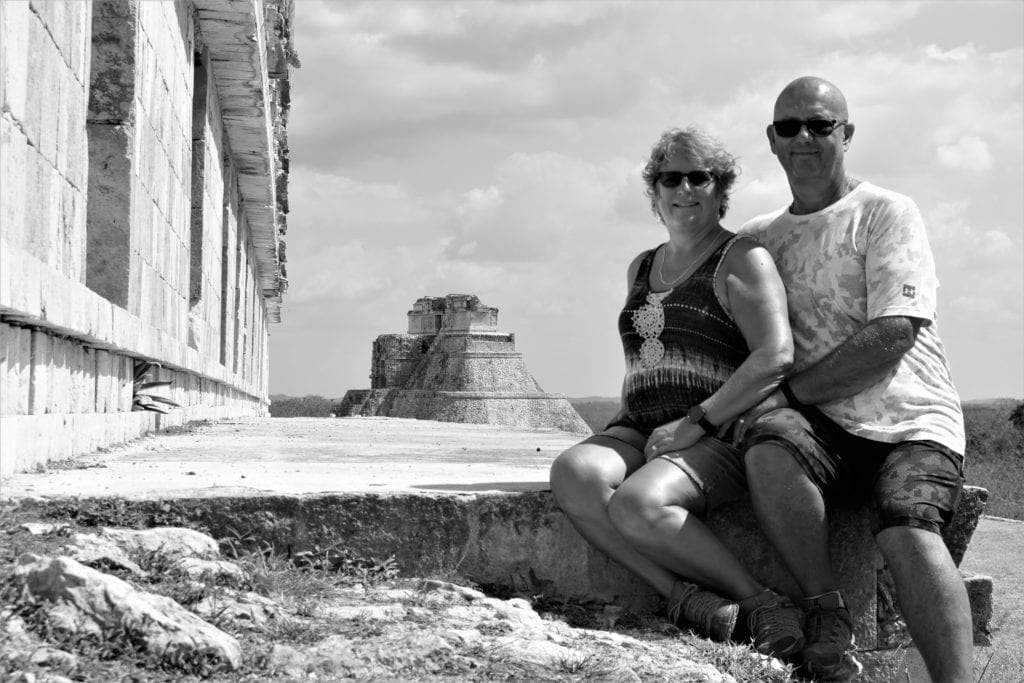 Cindy & Greg selfie taken from Governors Palace with Magicians Pyramid