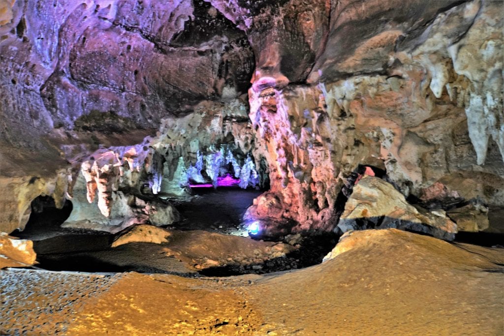 Grottoes Loltun Caves purple lite pathway