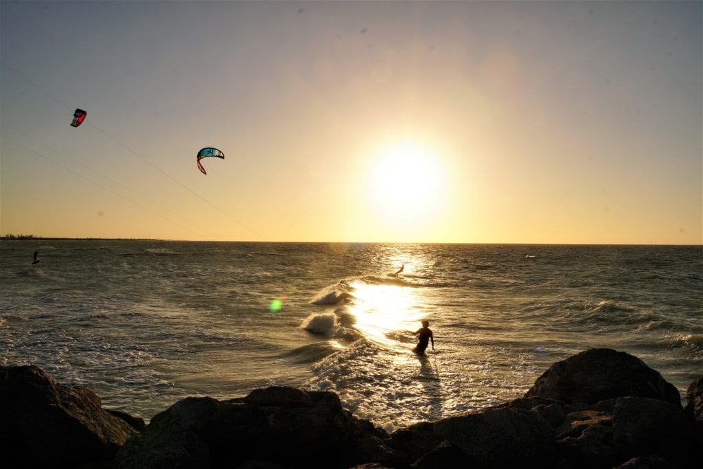 Kite boarding sunset at Chuburna Puerto