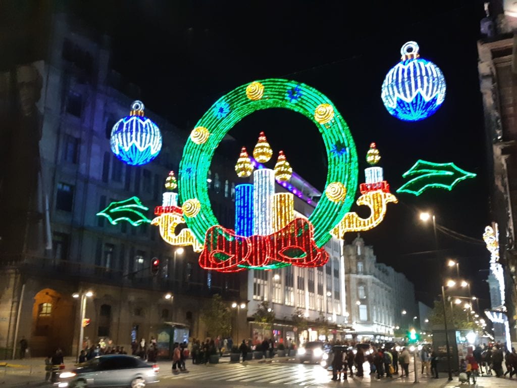 Christmas lights Mexico city main street off of main square