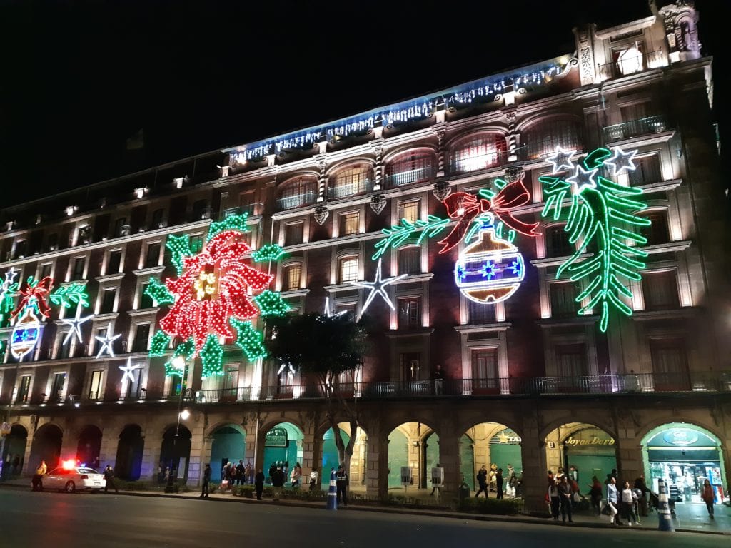 Zocalo street view with xmas lights