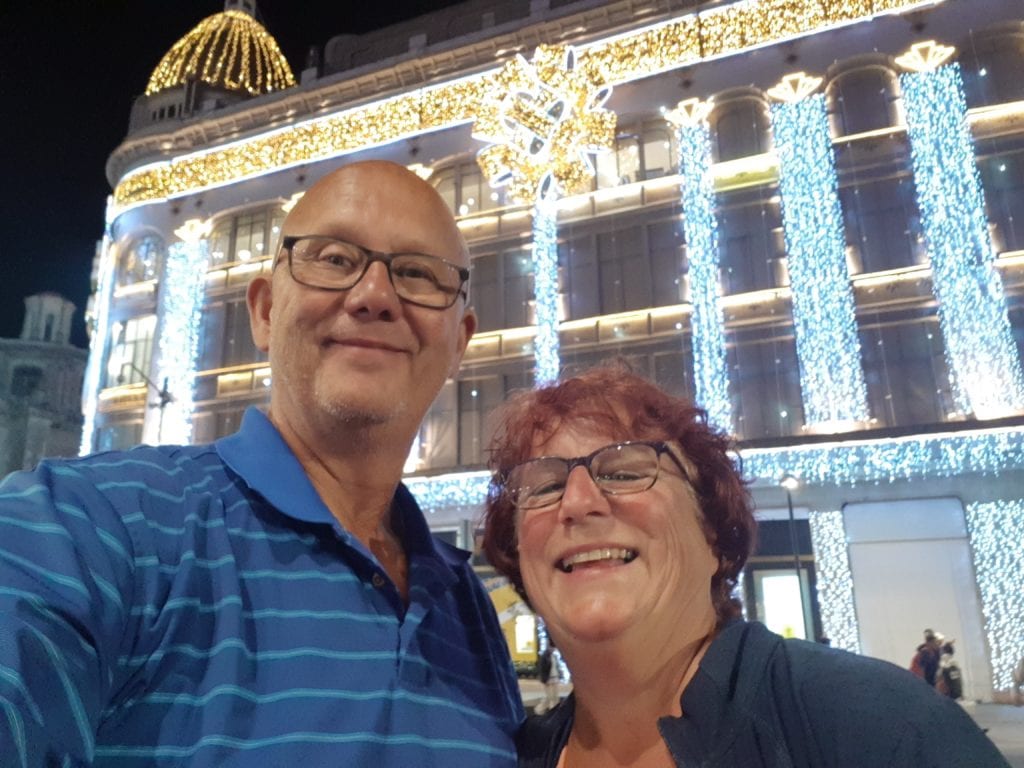 Greg & Cindy selfie Christmas lights Mexico city