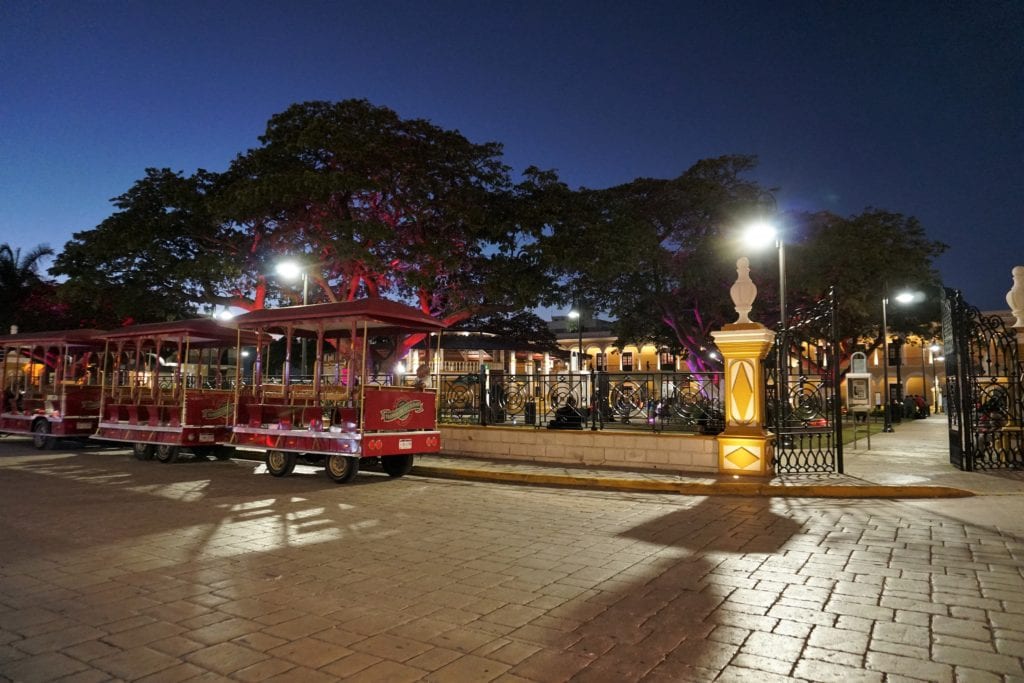 Independence Square lite at night Campeche