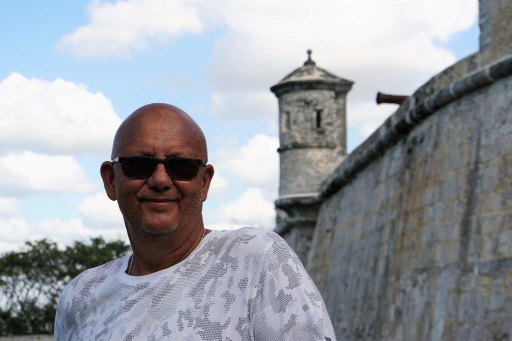 Greg in front of outer walls at Fuerte de San Miguel