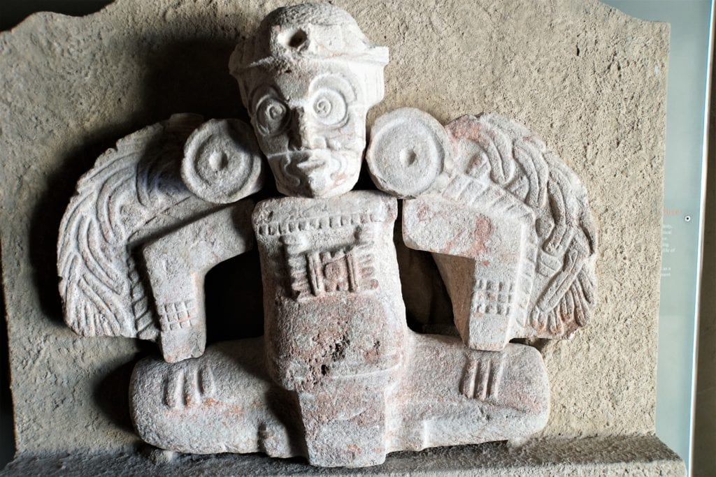 A Mayan sculpture is displayed in the Museum of Archaeology of Campeche