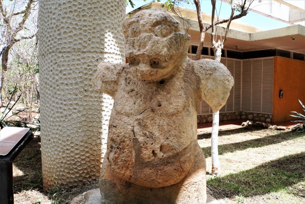 Dzibilchaltun museum outside stone sculpture