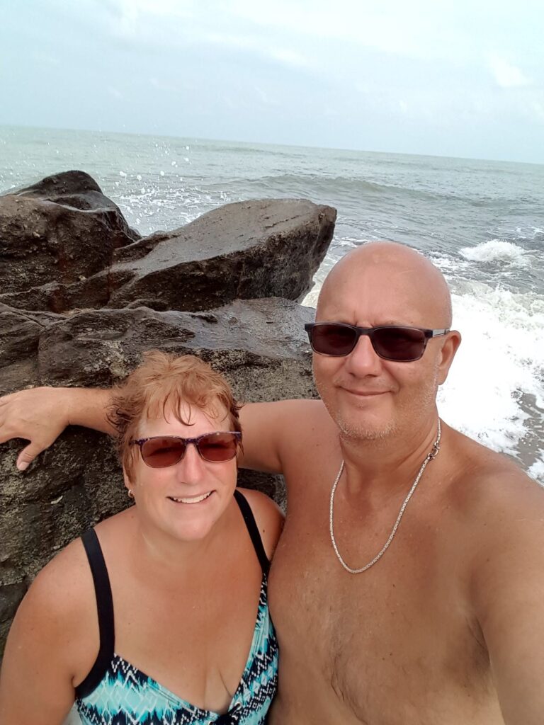 Cindy and I at Ao Nang Yee Beach with rock behind us