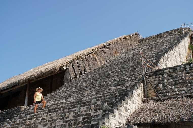 Cindy climbing staircase of The Tower – El Torre