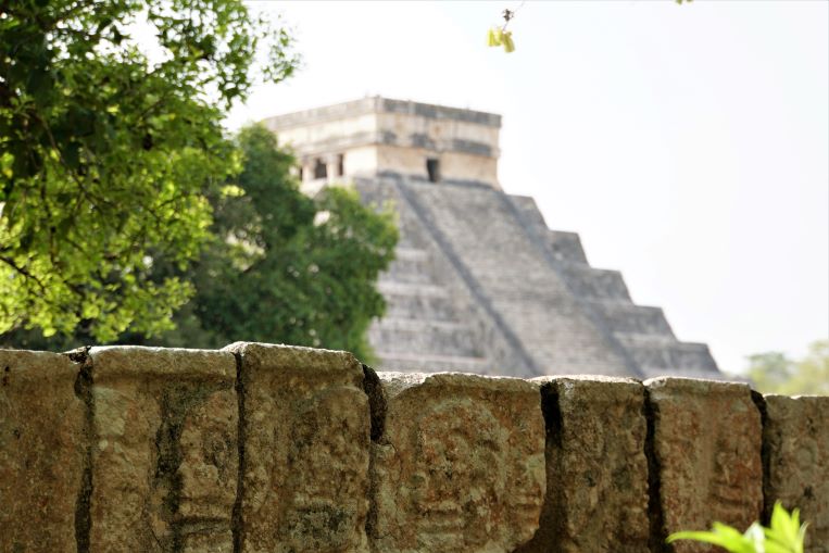 Looking at El Castillo from the Skull wall at Chichen Itza