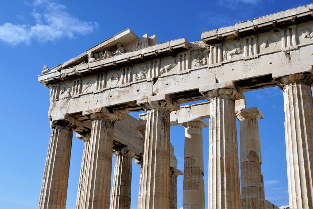 Pathenon looking at sculptures