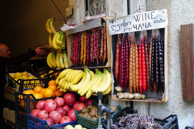 Fruit stand with Churchkhela in Tbilisi