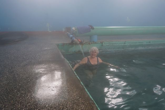 Cindy in sulfur bath pool at Abastumani