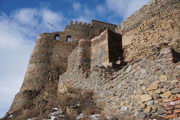 Gori Fortress looking up at a cross