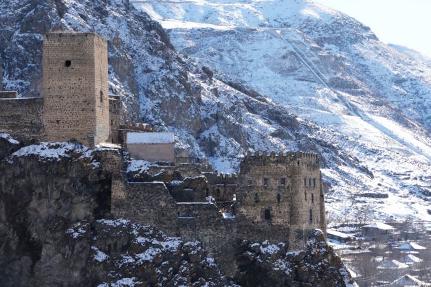 Khertvisi Fortress standing atop of a mountain