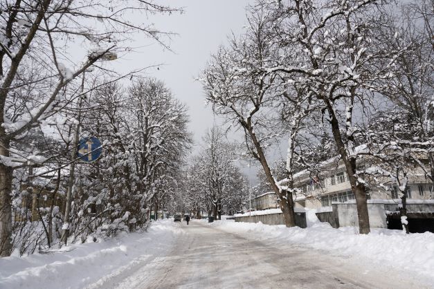 Snow cover main road in Abastumani