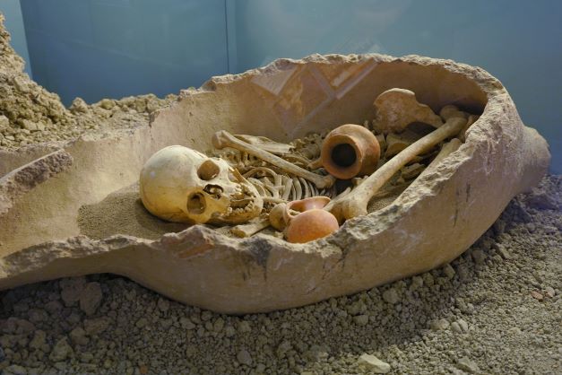 Burial jar with bones at the museum of Antalya