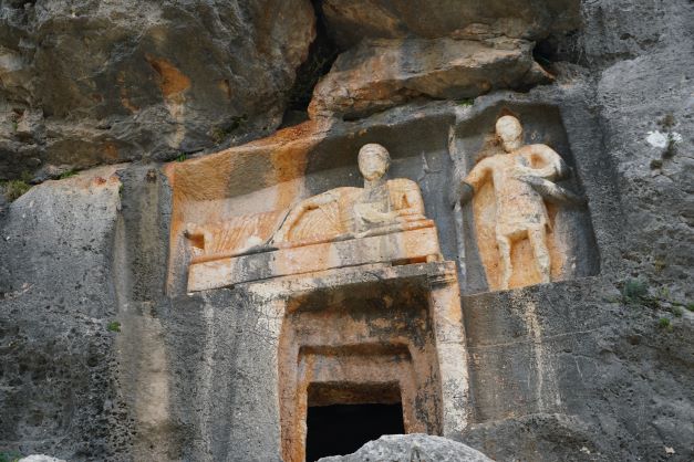 Carved figures at rock tombs near Kanlıdivane