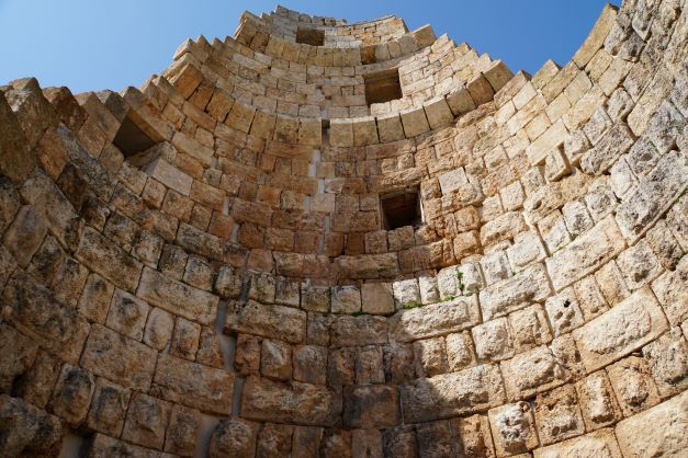 Looking up at from inside the Hellenistic gate