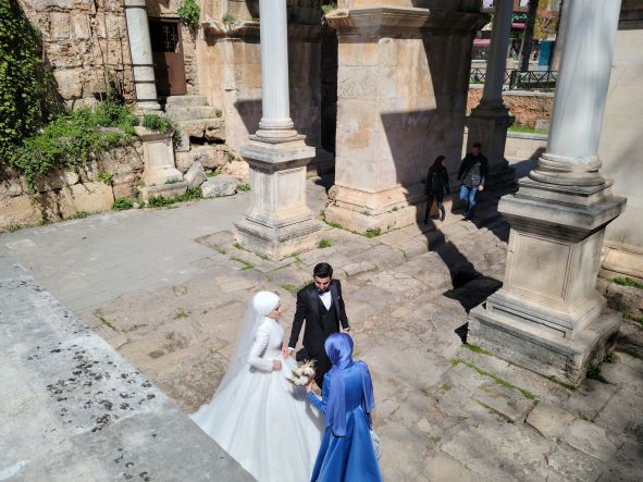 Wedding pictures taken at Hadrian's Gate Antalya